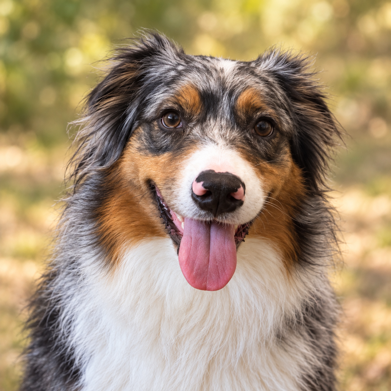 Piper, a brown-eyed blue merle Australian Shepherd