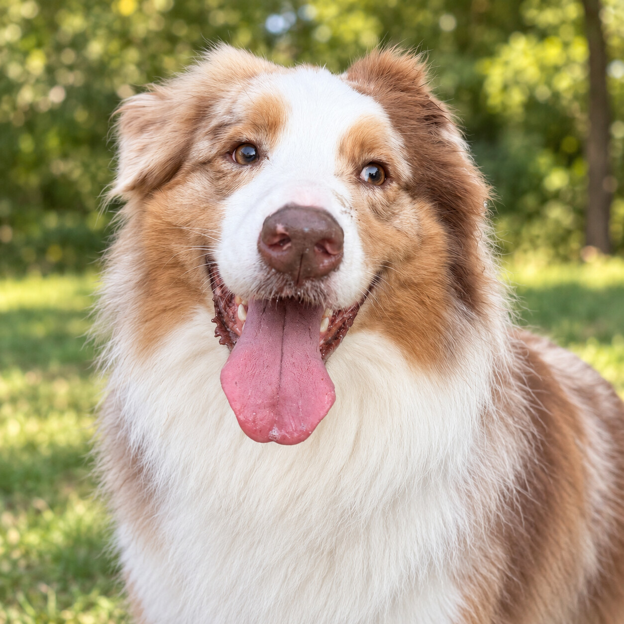 Yadi, a brown-eyed red merle Australian Shepherd